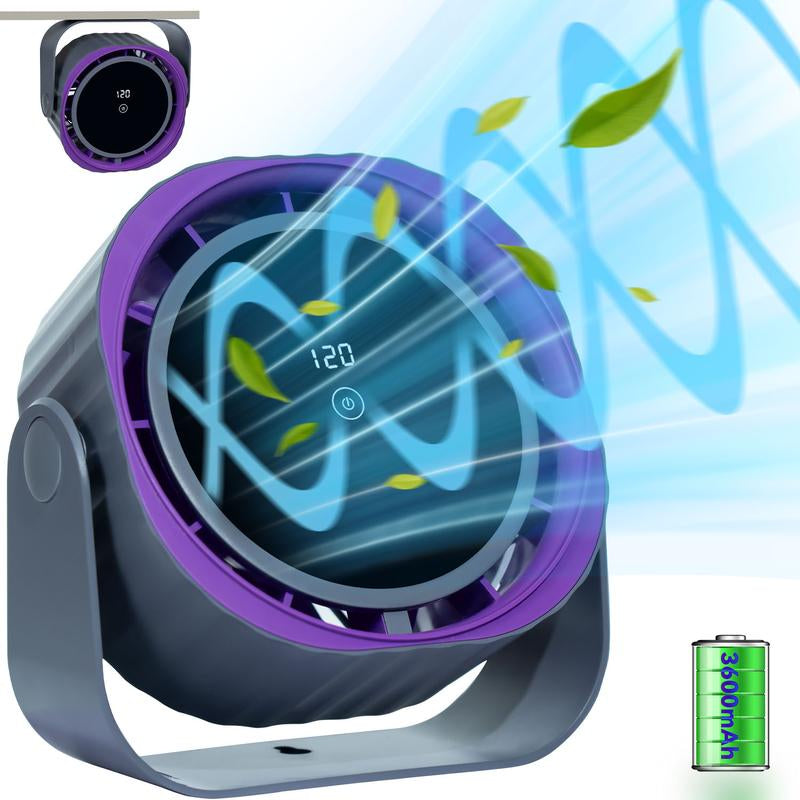 Desk Fan with Touch Screen Digital Display, 360° Adjustable, USB Powered, Powerful Airflow, Space Saving, 4 Speed Settings for Home, Office, Camping, and Travel Use