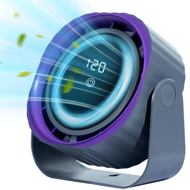 Desk Fan with Touch Screen Digital Display, 360° Adjustable, USB Powered, Powerful Airflow, Space Saving, 4 Speed Settings for Home, Office, Camping, and Travel Use