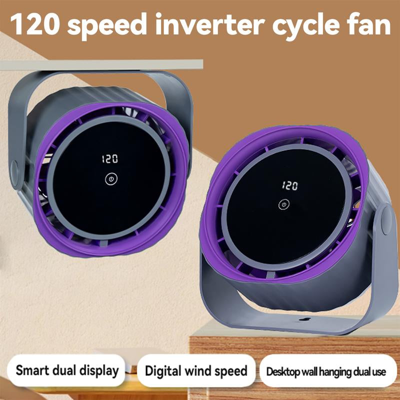 Desk Fan with Touch Screen Digital Display, 360° Adjustable, USB Powered, Powerful Airflow, Space Saving, 4 Speed Settings for Home, Office, Camping, and Travel Use