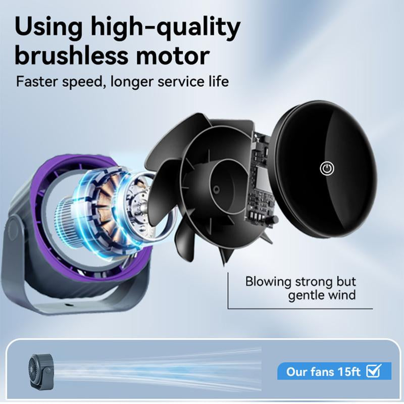 Desk Fan with Touch Screen Digital Display, 360° Adjustable, USB Powered, Powerful Airflow, Space Saving, 4 Speed Settings for Home, Office, Camping, and Travel Use