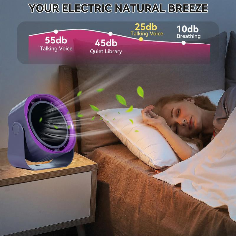 Desk Fan with Touch Screen Digital Display, 360° Adjustable, USB Powered, Powerful Airflow, Space Saving, 4 Speed Settings for Home, Office, Camping, and Travel Use