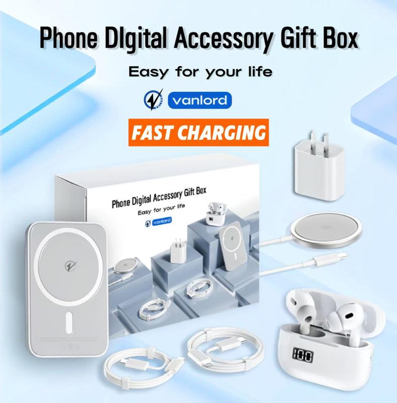 6-In-1 Charging Kit:Fast Charge,Magnetic Power Bank,Wireless Charger,Type-C to Fast Charging Cable,Adapter&Audio Support,Compact&Portable