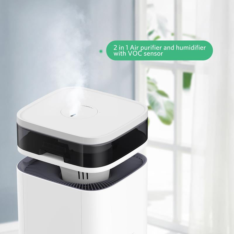 COWSAR 2 in 1 Air Purifier with Humidifier for Home Large Room or Office, with Automatic Mode, Air Quality Display, Ultrasonic Wave Atomizes Water, Cover up to 800 Ft² with 300 CFM, 360°Air Outlet, White