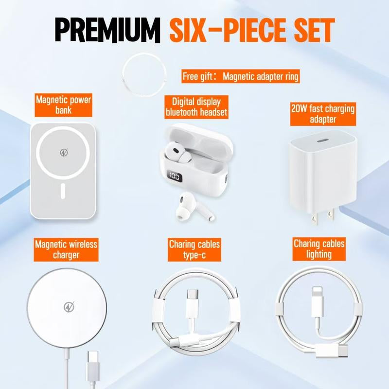 6-In-1 Charging Kit:Fast Charge,Magnetic Power Bank,Wireless Charger,Type-C to Fast Charging Cable,Adapter&Audio Support,Compact&Portable