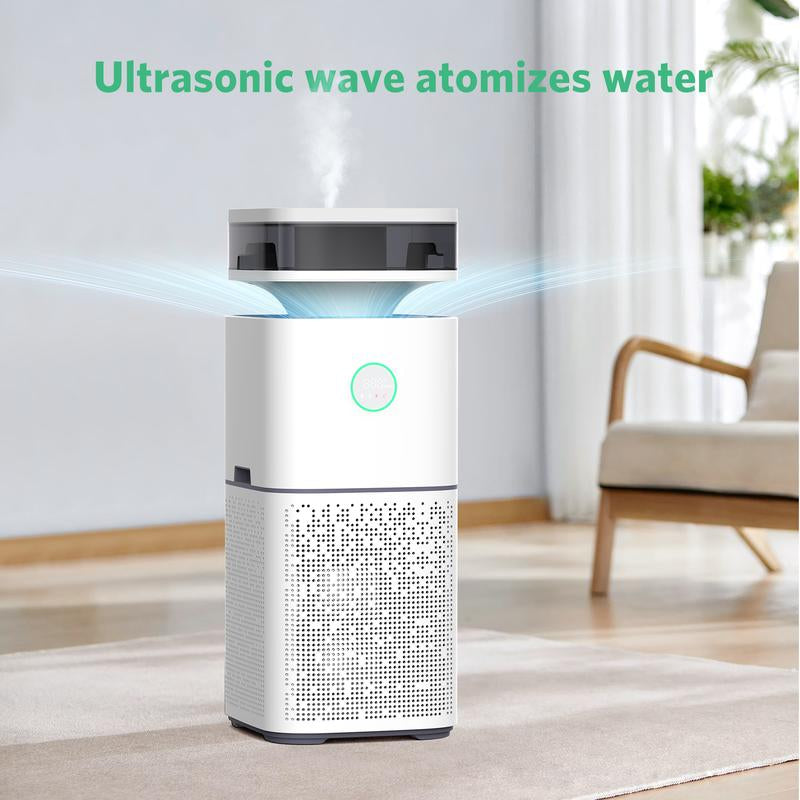 COWSAR 2 in 1 Air Purifier with Humidifier for Home Large Room or Office, with Automatic Mode, Air Quality Display, Ultrasonic Wave Atomizes Water, Cover up to 800 Ft² with 300 CFM, 360°Air Outlet, White